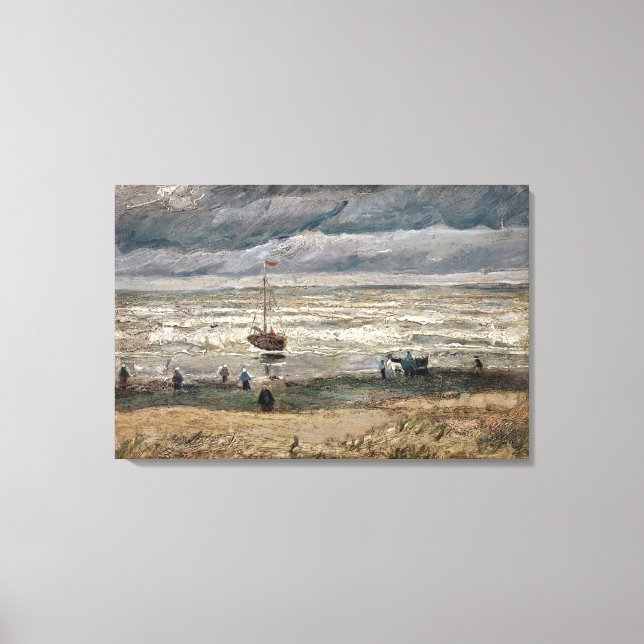 Beach at Scheveningen in Stormy Weather Canvas Print (Front)