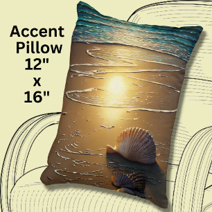 Beach at Sunset with Shells Accent Pillow