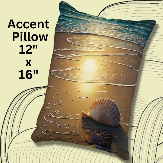 Beach at Sunset with Shells  Accent Pillow (Creator Uploaded)