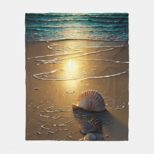 Beach at Sunset with Shells Fleece Blanket