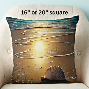 Beach at Sunset with Shells Throw Pillow
