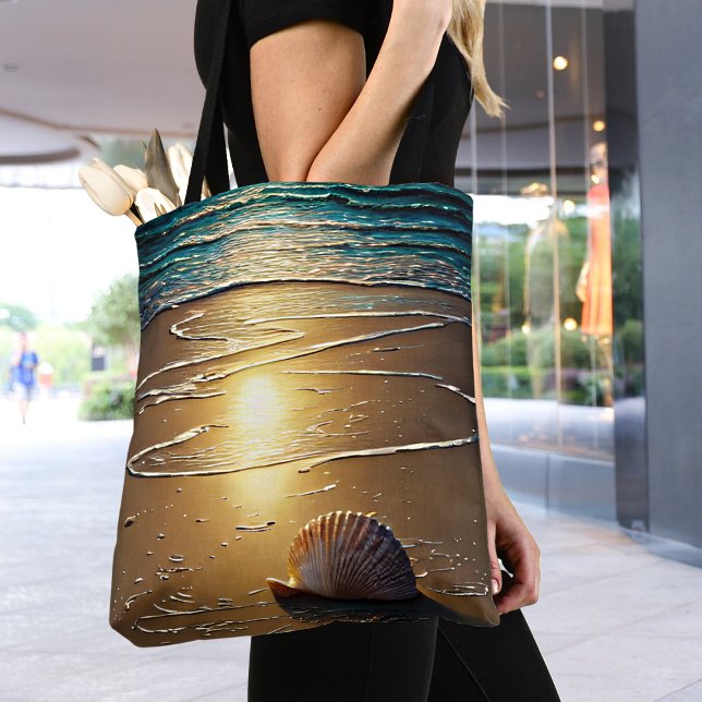 Beach at Sunset with Shells   Tote Bag (Creator Uploaded)