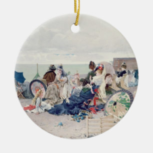 Beach at Yport, 1878 (oil on canvas) Ceramic Ornament