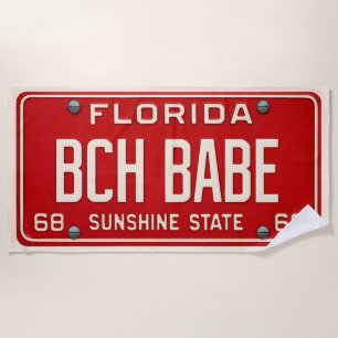 Beach Babe 1969 Red Retro Florida License Plate Towel
