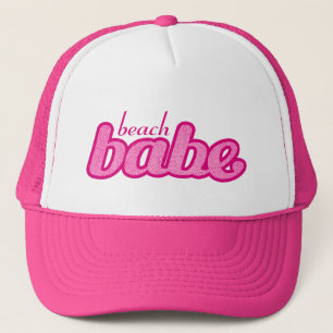 "beach babe" denim rose chaud et blanc casquette