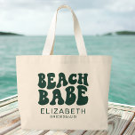 Beach Babe Emerald Green Cool Bachelorette Party Large Tote Bag<br><div class="desc">Gear up for a fabulous beachside celebration with our Beach Babe Emerald Green Cool Bachelorette Party Large Tote Bag – the ultimate accessory for your Miami, Florida bachelorette party or any beach-themed festivities! This personalized canvas tote bag is not just a stylish accessory; it's a thoughtful bachelorette gift for the...</div>