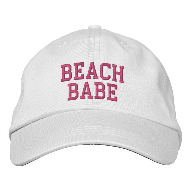 Beach Babe Girls Quote Typography Pink Embroidery  Embroidered Hat (Front)
