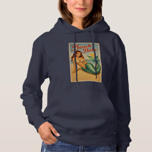 Beach Babe Pin-Up Mermaid Art Retro Coastal Life Hoodie