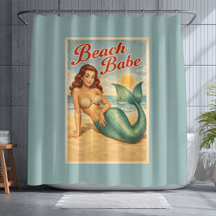 Beach Babe Pin-Up Mermaid Blue Retro Coastal Decor