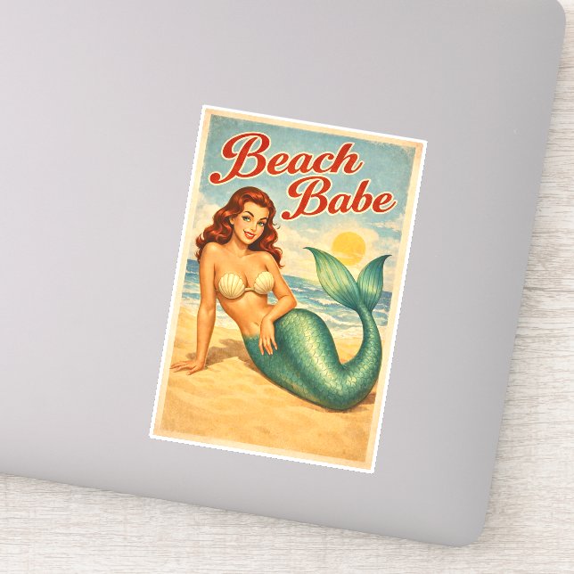 Beach Babe Pin-Up Mermaid - Retro Coastal Life Art (Detail)