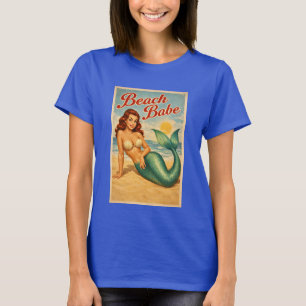 Beach Babe Pin-Up Mermaid -Retro Coastal Life Art T-Shirt
