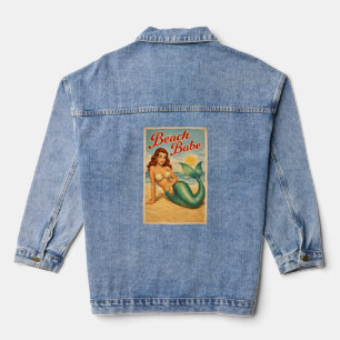 Beach Babe Pin-Up Mermaid Retro Coastal Life Jean Denim Jacket