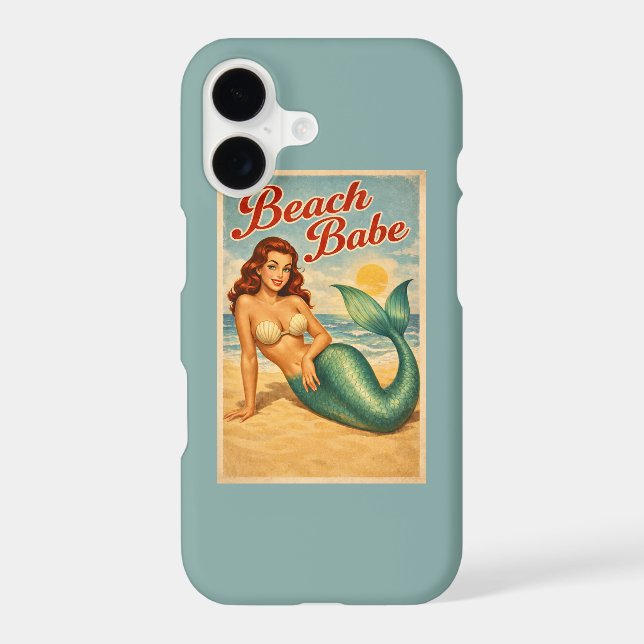 Beach Babe Pin-Up Mermaid - Retro Teal Blue Phone (Back)