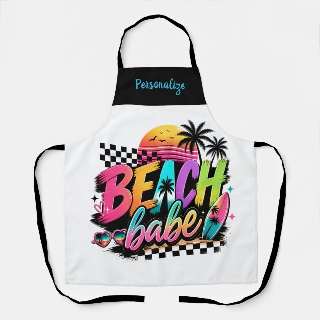 Beach Babe Retro Tropical Personalized Design Apron (Front)