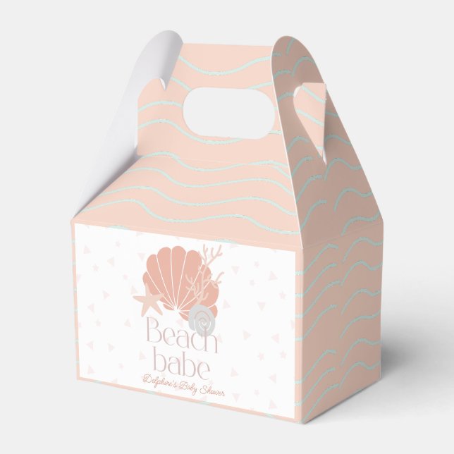 Beach Babe Seashell Pink Girl Baby Shower Favor Box (Front Side)