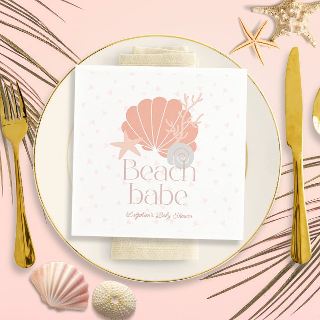 Beach Babe Seashell Pink Girl Baby Shower Napkin (Creator Uploaded)
