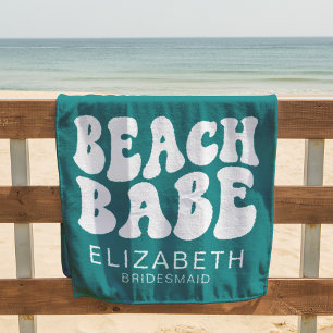 Beach Babe Teal Cool Bachelorette Party Retro Towel