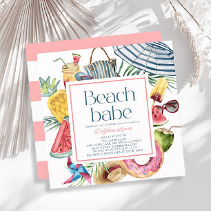 Beach Babe Tropical Umbrella Donut Baby Shower Invitation
