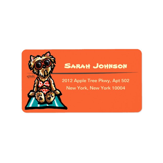 Beach Babe Yorkie Custom Colour Label (Front)