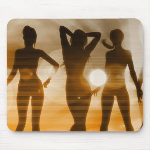 Beach Babes Sunset Silhouette Enjoying the Sun Mouse Pad