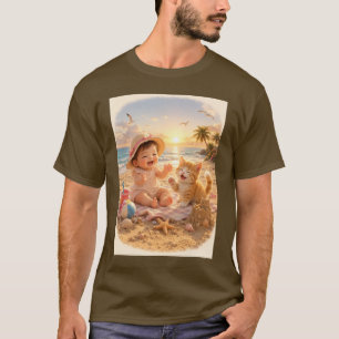 Beach Baby and Kitten Sandcastle Joy T-Shirt