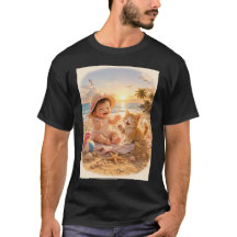 Beach Baby and Kitten Sandcastle Joy