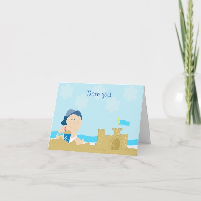 Beach Baby Sand Castle Boy Folded Thank you note Card (Front)