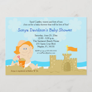 Beach Baby Sand Castle Orange Baby Shower 5x7 Invitation