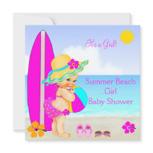 Beach Baby Shower Girl Pink Teal Blue Sunhat