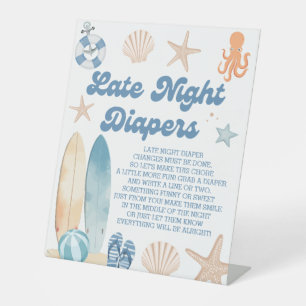 Beach Baby Shower Late Night Diapers Game Pedestal Sign