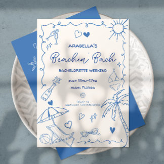 Beach Bachelorette | Blue | Whimsical Hand-Drawn Invitation