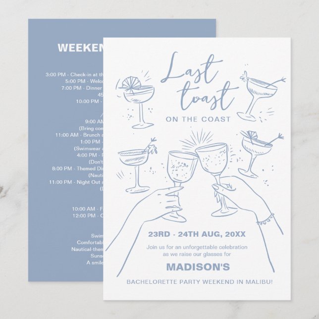 Beach Bachelorette Last Toast on the Coast Invitation (Front/Back)