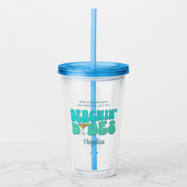 Beach Bachelorette Party Beachin Babes Bridesmaid Acrylic Tumbler (Front)