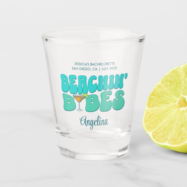 Beach Bachelorette Party Beachin Babes Bridesmaid Shot Glass (Front)