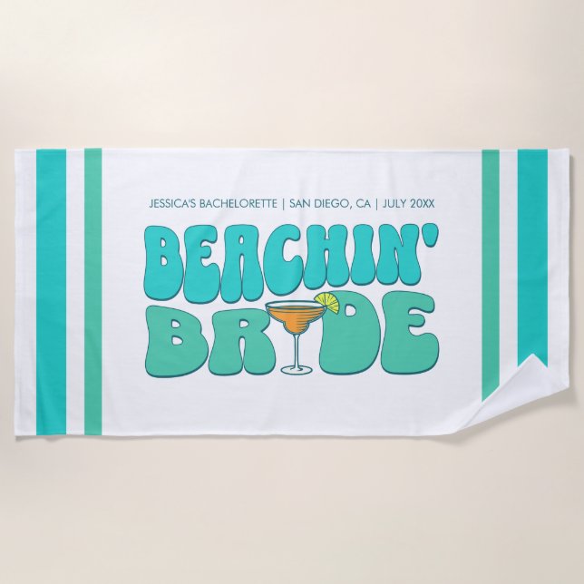 Beach Bachelorette Party Beachin Bride Girls Trip Beach Towel (Front)