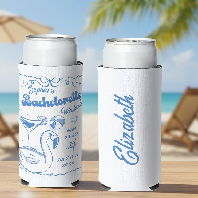 Beach Bachelorette Party Blue Seltzer Can Cooler (Creator Uploaded)
