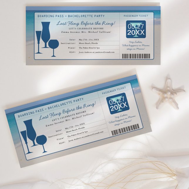 Beach Bachelorette Party Boarding Pass Invitation (Creator Uploaded)