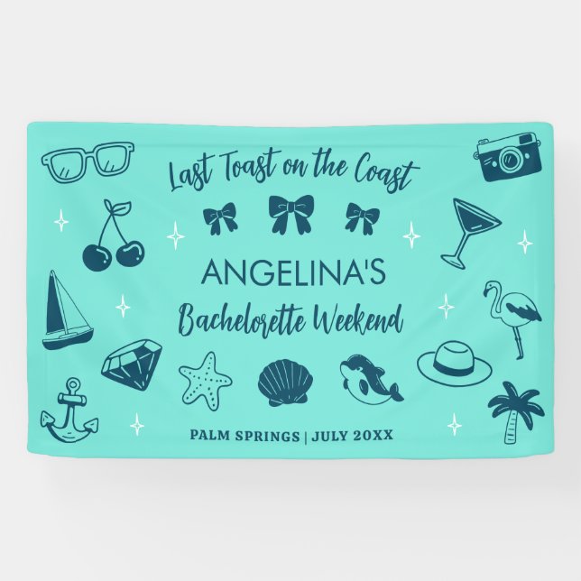 Beach Bachelorette Party Coastal Doodle Art Banner (Horizontal)