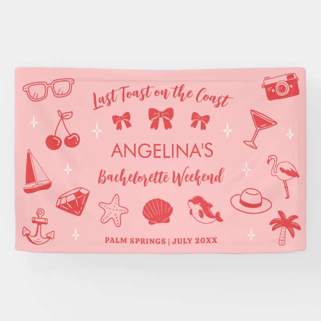 Beach Bachelorette Party Coastal Doodle Banner (Horizontal)