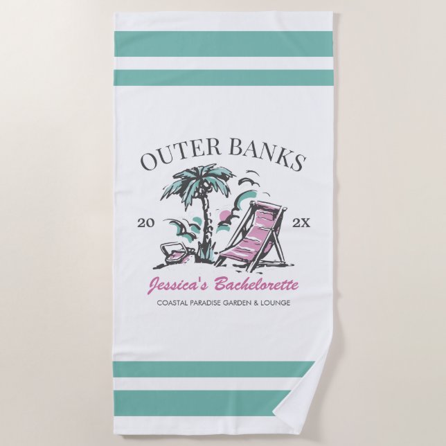Beach Bachelorette Party Custom Bridesmaid Gift Beach Towel (Front)