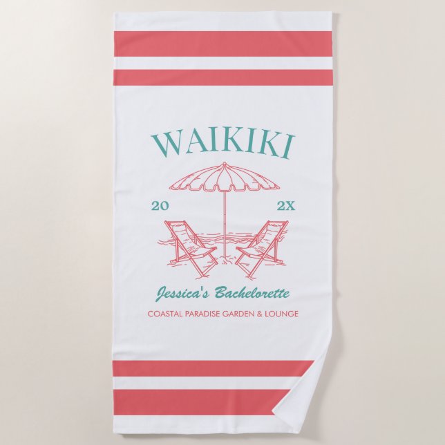 Beach Bachelorette Party Favour Personalized Text Beach Towel (Front)