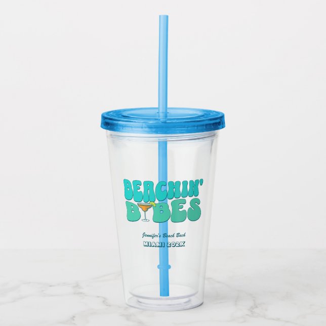 Beach Bachelorette Party Groovy Beachin Babes Acrylic Tumbler (Front)