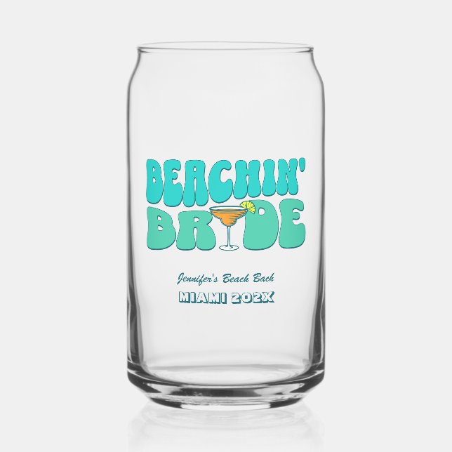 Beach Bachelorette Party Groovy Beachin Bride Can Glass (Front)