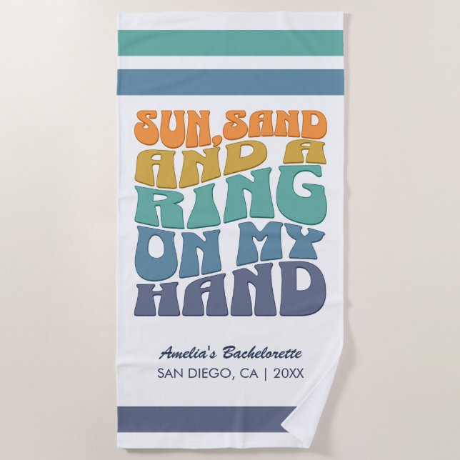 Beach Bachelorette Party Groovy Retro Beach Bride Beach Towel (Front)