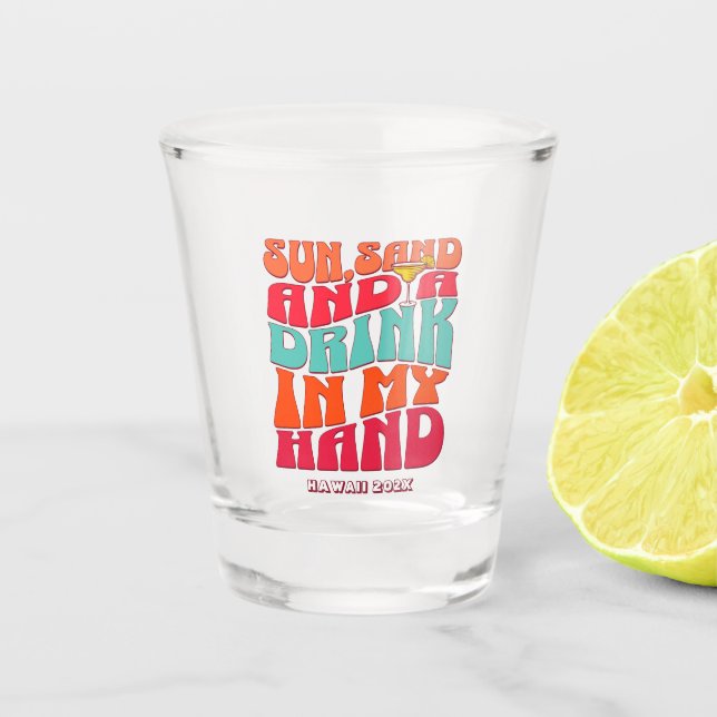 Beach Bachelorette Party Groovy Sun Sand Drink Shot Glass (Front)