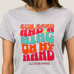 Beach Bachelorette Party Groovy Sun Sand Ring T-Shirt<br><div class="desc">Make a splash at your upcoming bachelorette party with this stunning beach bachelorette party personalized t-shirts. Whether you're celebrating a bach trip, a girls' vacation, or a best friends' holiday, this custom beach bachelorette party t-shirts are the perfect addition to your unforgettable getaway. Add a personal touch to your bachelorette...</div>