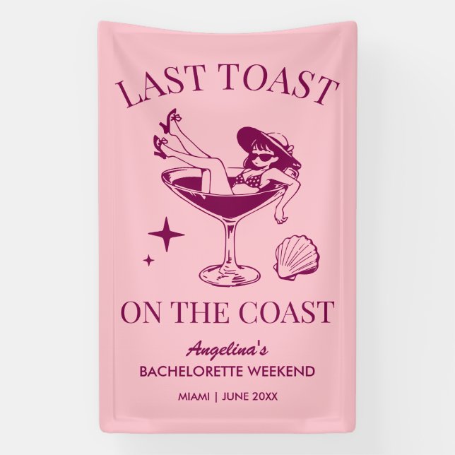 Beach Bachelorette Party Last Toast On The Coast Banner (Vertical)