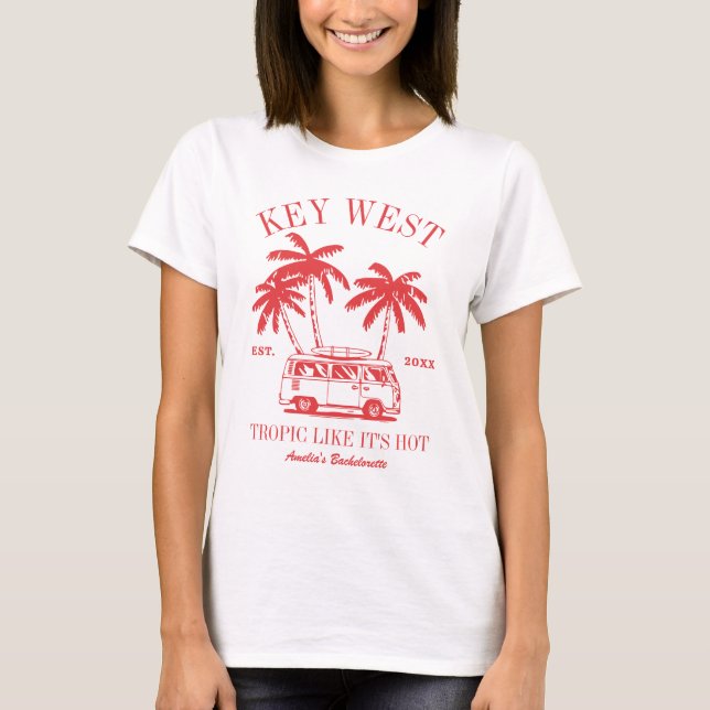 Beach Bachelorette Party Palm Tree Vintage Logo T-Shirt (Front)
