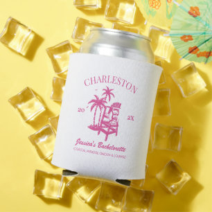 Beach Bachelorette Party Pink Custom Bridesmaid Can Cooler