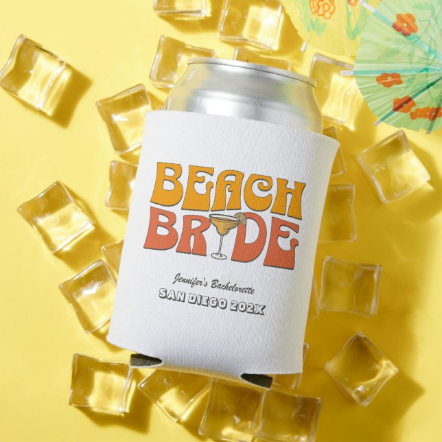 Beach Bachelorette Party Retro Groovy Beach Bride Can Cooler (In Situ Summer)